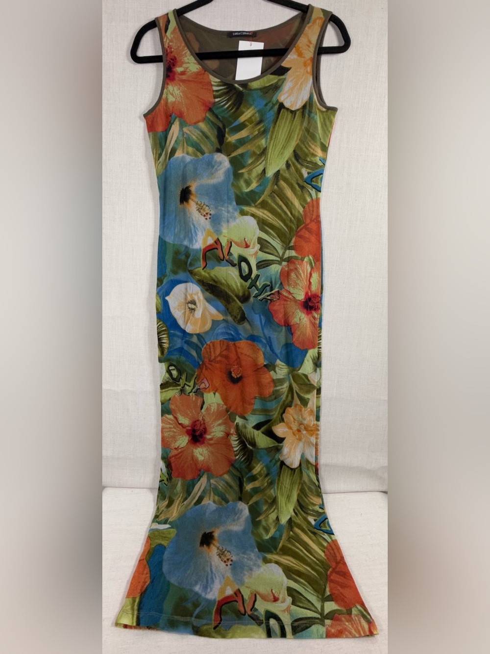 Tropical Floral Maxi Dress in Blue & Orange - Unbranded
